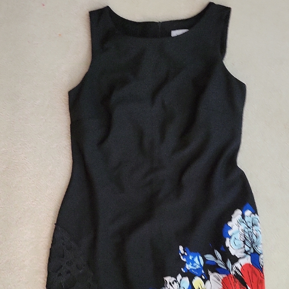 Joseph Ribkoff Black and Blue Sheath Midi Dress Sleeveless